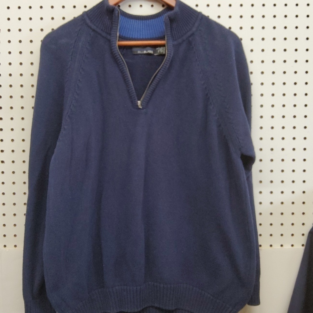 Bill Blass zip front sweater men's size large navy blue great condition